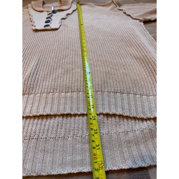 Free People Maggie Oversized Henley Sweater Beige Boho Chunky Knit Size L - Picture 6 of 6